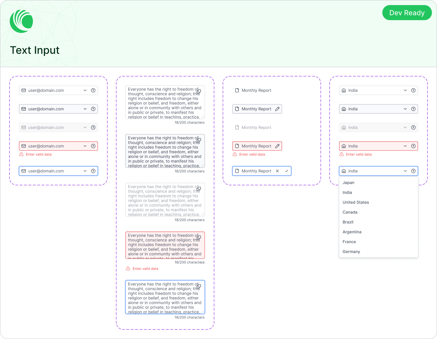 Text Input Specs